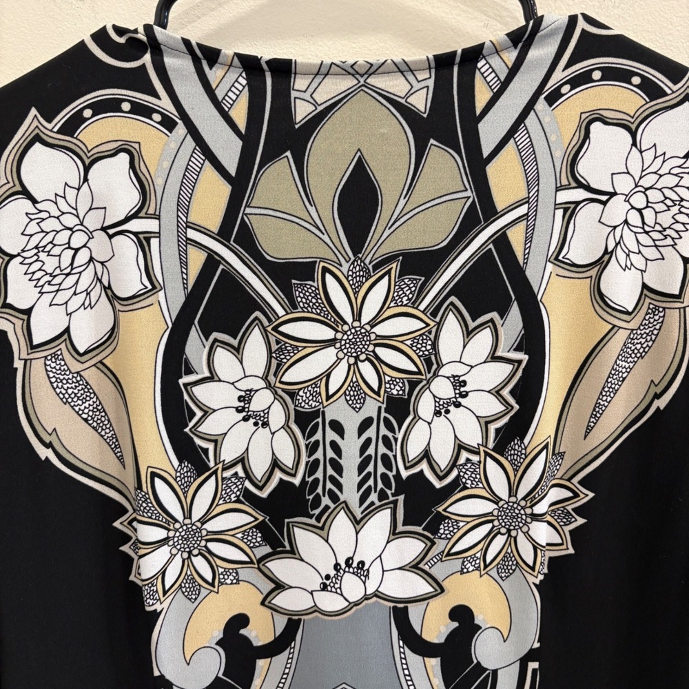 Hale Bob Black Gold Floral Medallion Beaded Tunic Stretch Jersey Shift Dress L - Picture 9 of 13